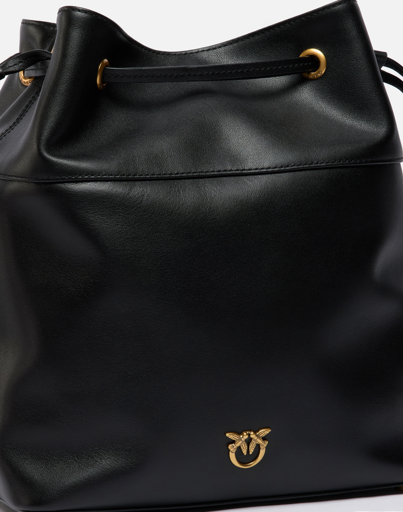 Leather bucket bag with Love Birds log