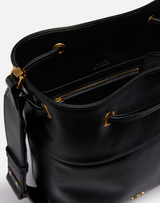 Leather bucket bag with Love Birds log