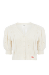 PUFF-SLEEVE CARDIGAN IN A WOOL & CASHMERE KNIT