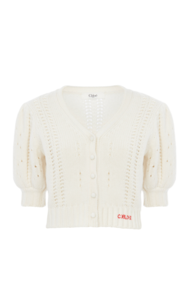 PUFF-SLEEVE CARDIGAN IN A WOOL & CASHMERE KNIT