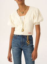 PUFF-SLEEVE CARDIGAN IN A WOOL & CASHMERE KNIT