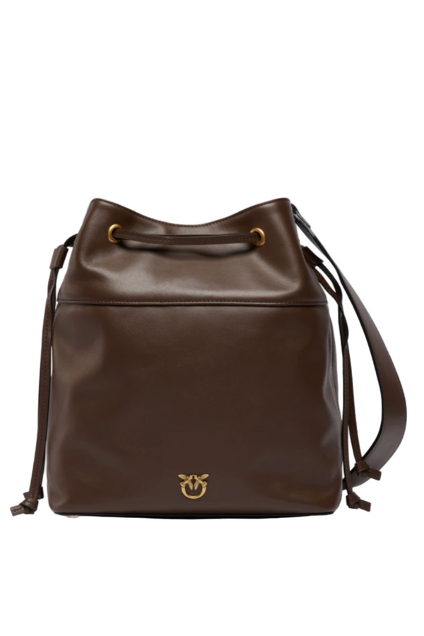 Leather bucket bag with Love Birds logo