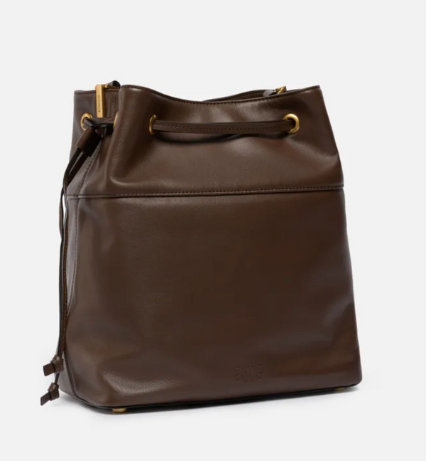 Leather bucket bag with Love Birds logo