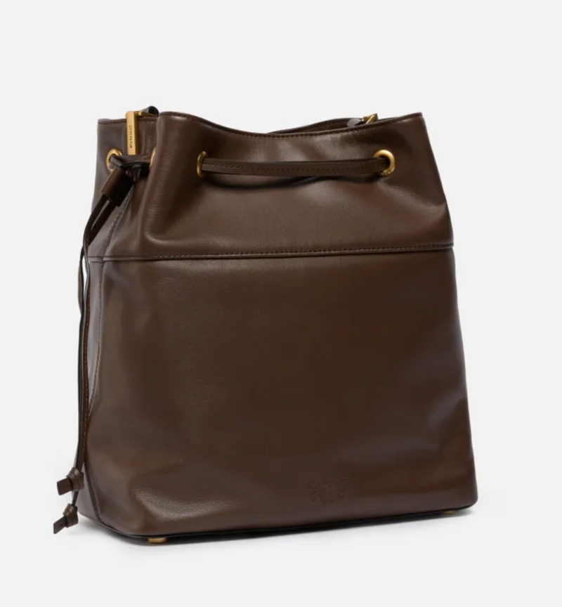 Leather bucket bag with Love Birds logo