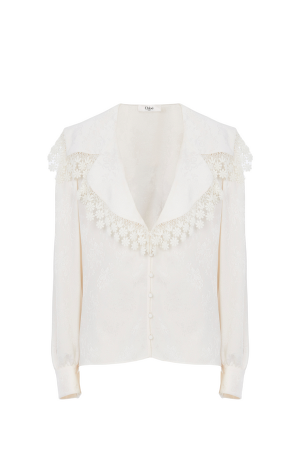MAXI-COLLAR BLOUSE IN SILK JACQUARD & LACE
