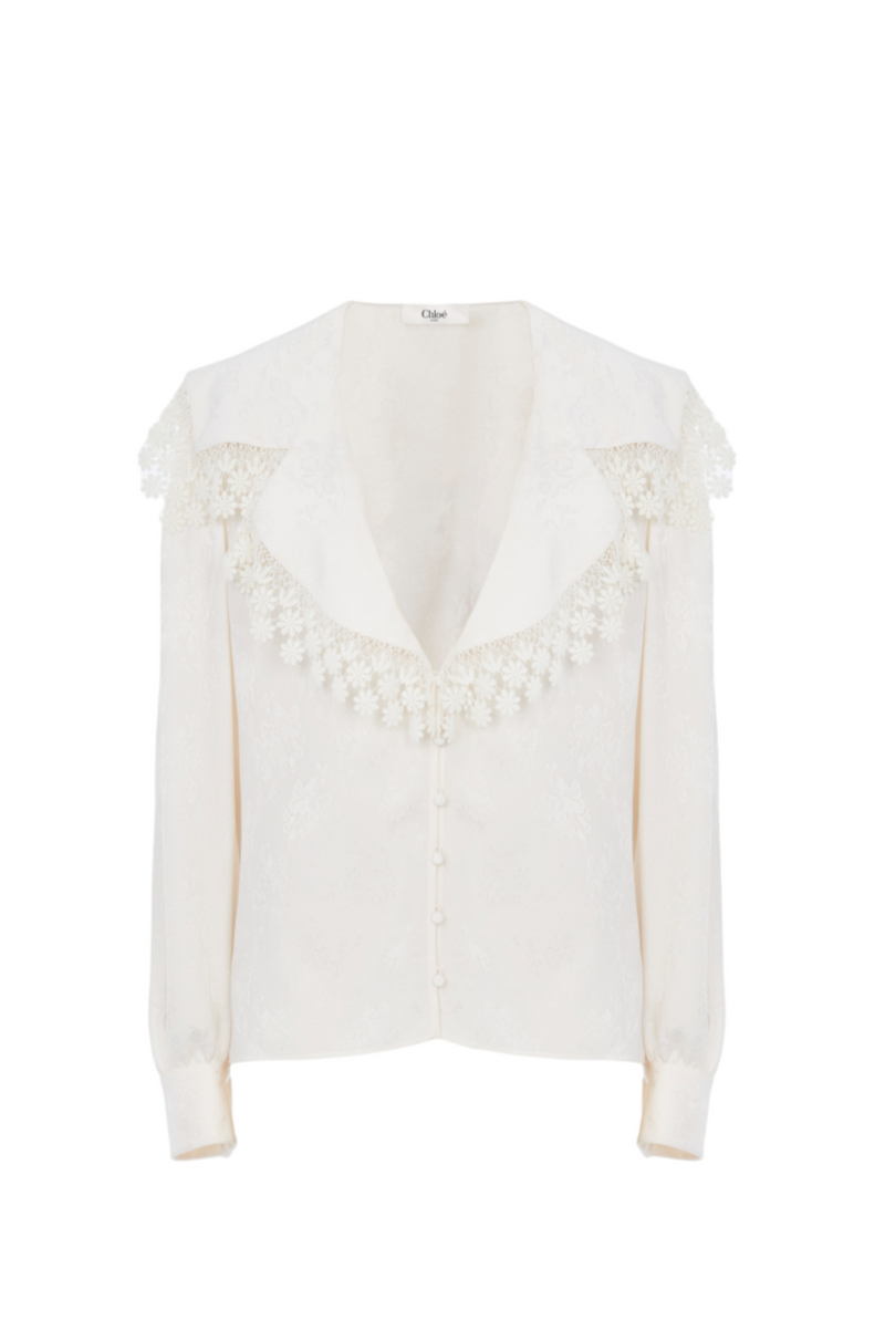 MAXI-COLLAR BLOUSE IN SILK JACQUARD & LACE