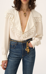 MAXI-COLLAR BLOUSE IN SILK JACQUARD & LACE