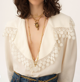 MAXI-COLLAR BLOUSE IN SILK JACQUARD & LACE