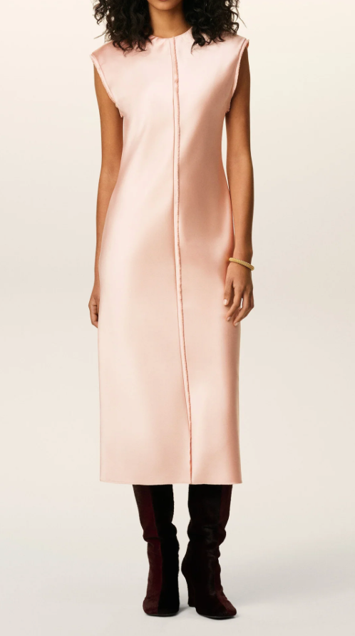 PINK LONG RAW EDGE DETAILS DRESS