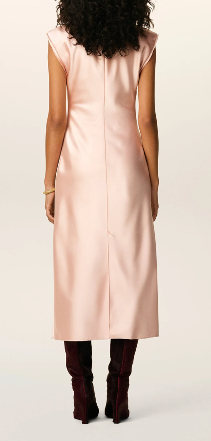 PINK LONG RAW EDGE DETAILS DRESS