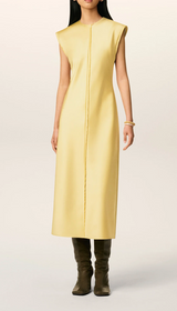 GREEN LONG RAW EDGE DETAILS DRESS