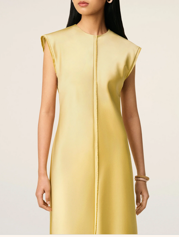 GREEN LONG RAW EDGE DETAILS DRESS