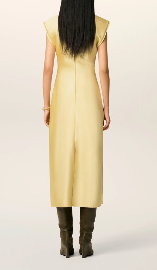 GREEN LONG RAW EDGE DETAILS DRESS