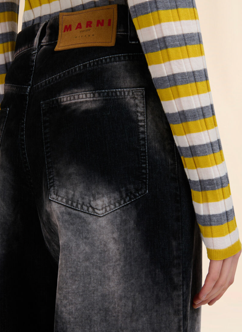Black flocked denim jeans