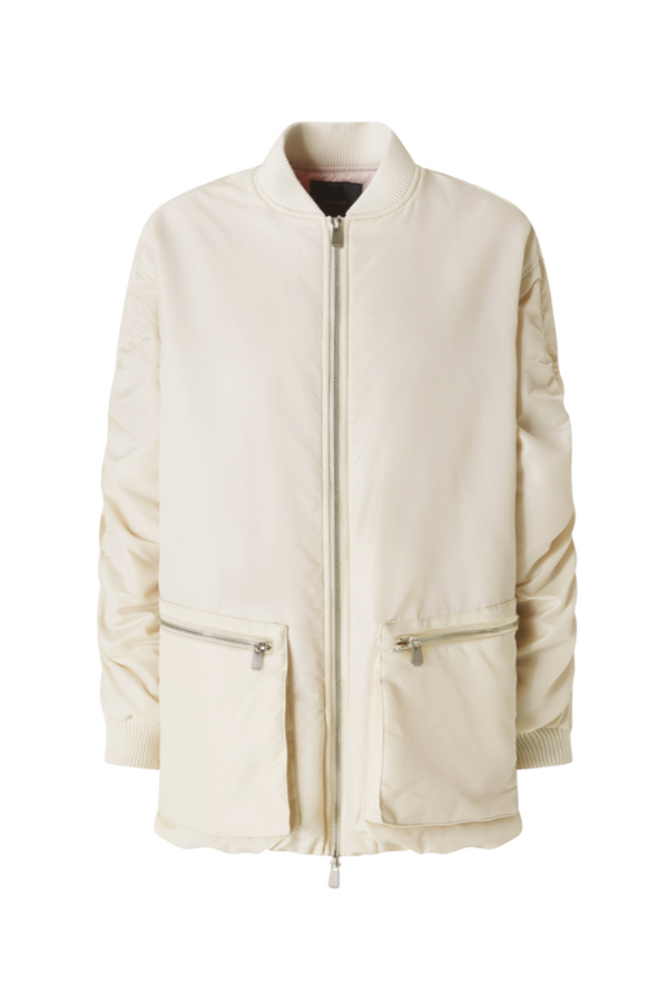 Long technical satin bomber jacket