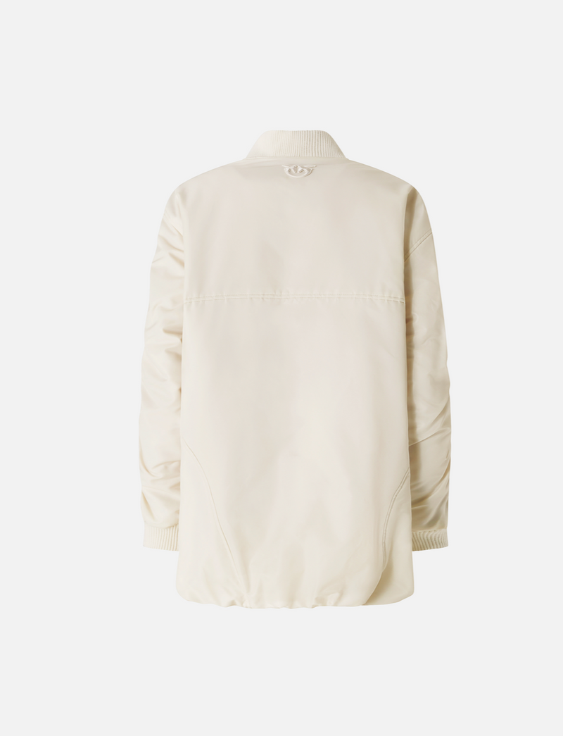 Long technical satin bomber jacket