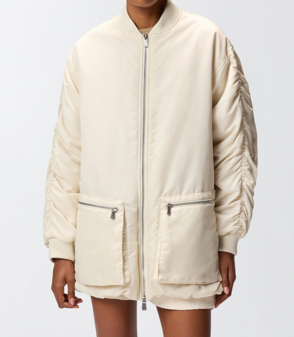 Long technical satin bomber jacket