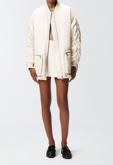 Long technical satin bomber jacket