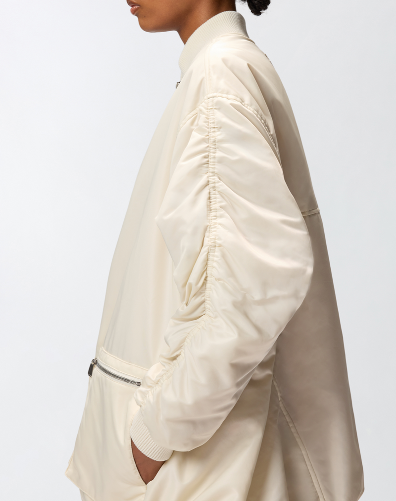 Long technical satin bomber jacket