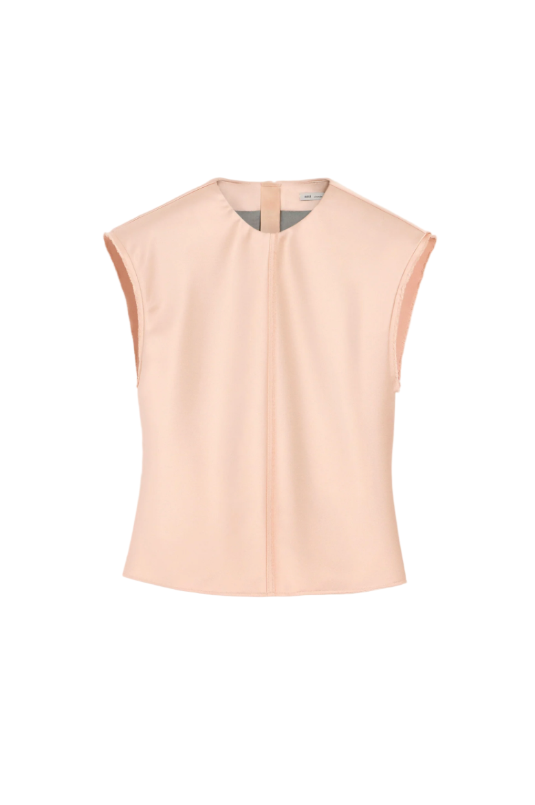PINK SLEEVELESS RAW EDGE DETAILS TOP
