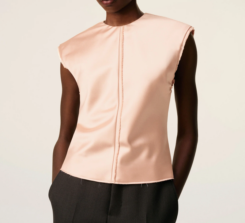 PINK SLEEVELESS RAW EDGE DETAILS TOP