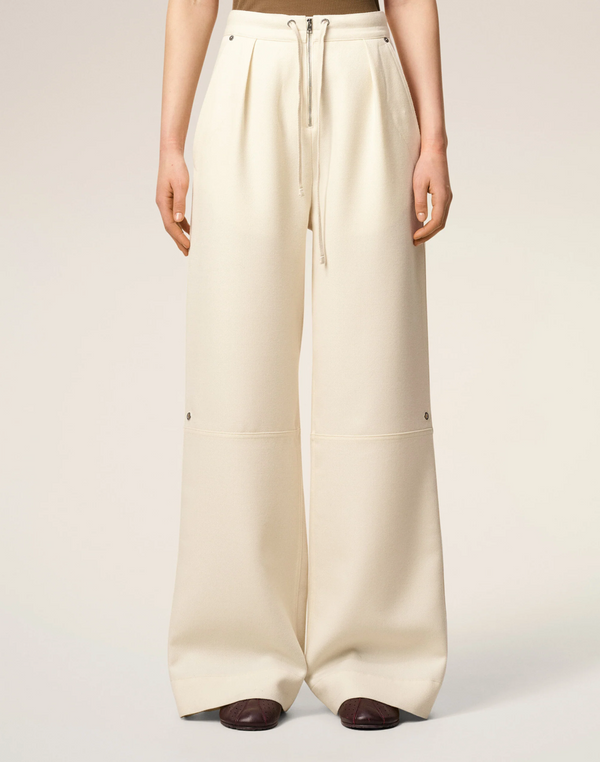 WHITE WOOL ZIPPED TROUSERS