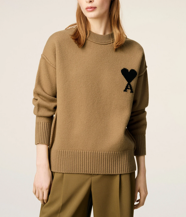 BROWN WOOL AMI DE COEUR CREWNECK SWEATER