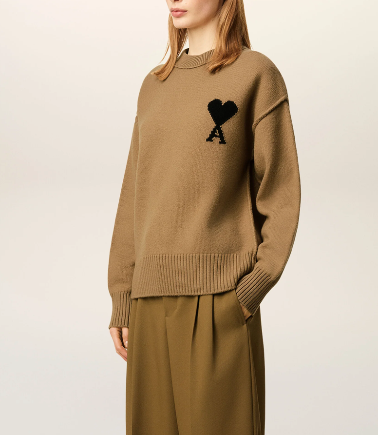 BROWN WOOL AMI DE COEUR CREWNECK SWEATER