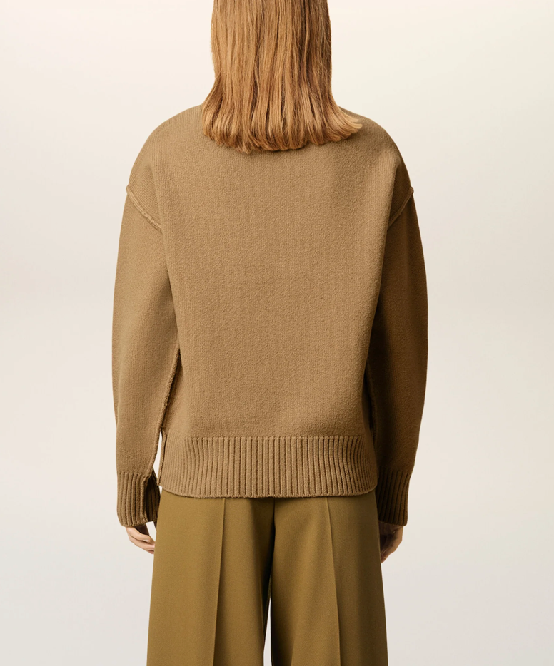 BROWN WOOL AMI DE COEUR CREWNECK SWEATER