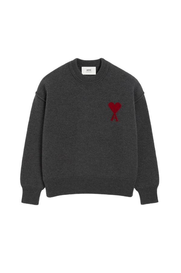 GREY WOOL AMI DE COEUR CREWNECK SWEATER