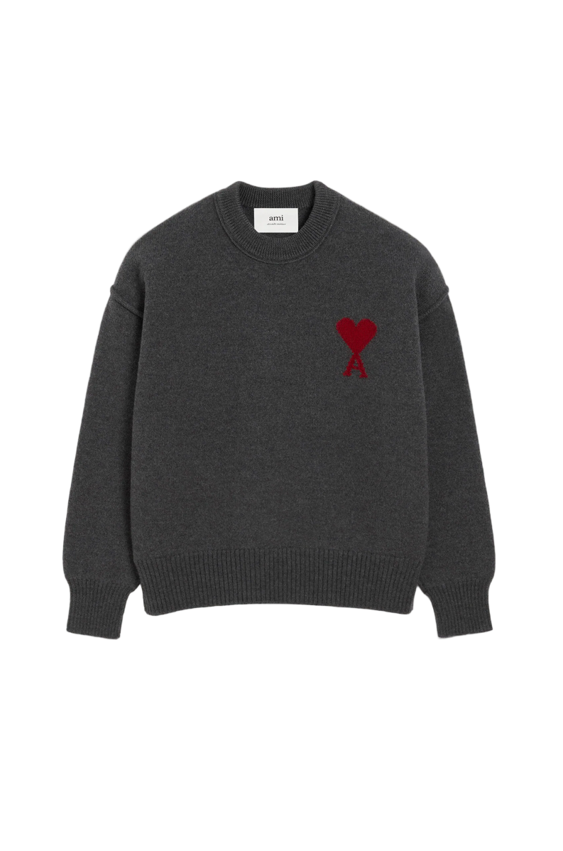 GREY WOOL AMI DE COEUR CREWNECK SWEATER