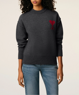 GREY WOOL AMI DE COEUR CREWNECK SWEATER