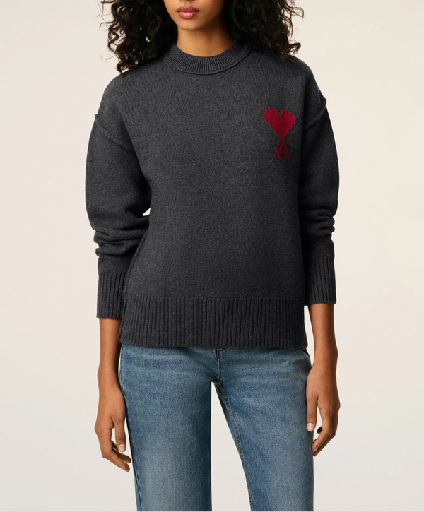 GREY WOOL AMI DE COEUR CREWNECK SWEATER