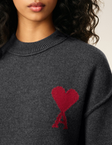 GREY WOOL AMI DE COEUR CREWNECK SWEATER