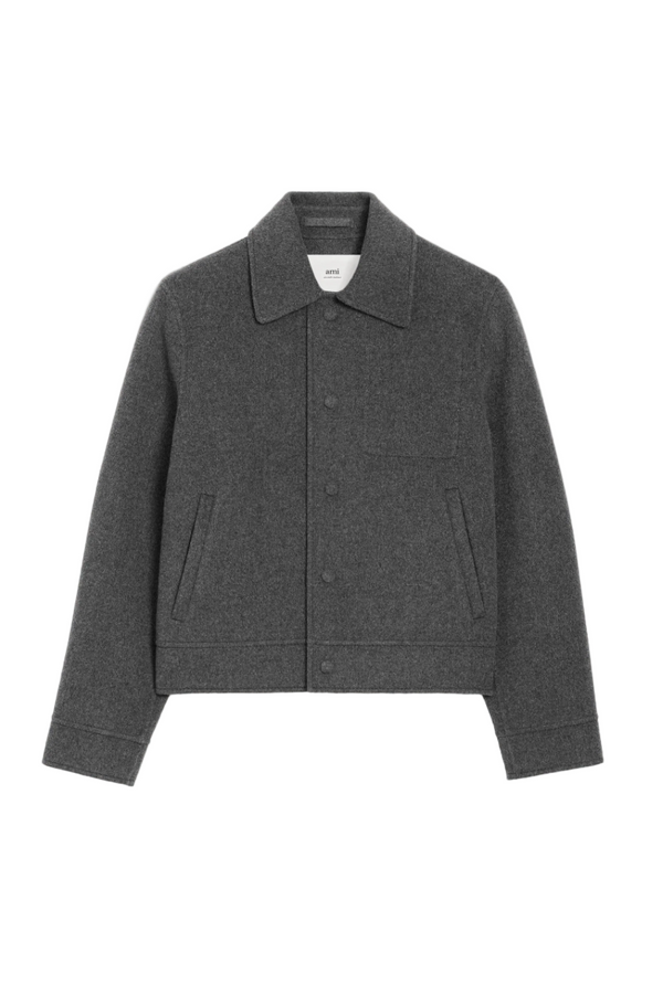 GREY WOOL BOXY BUTTONED JACKET