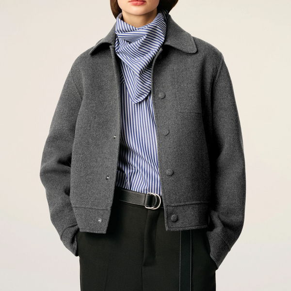 GREY WOOL BOXY BUTTONED JACKET