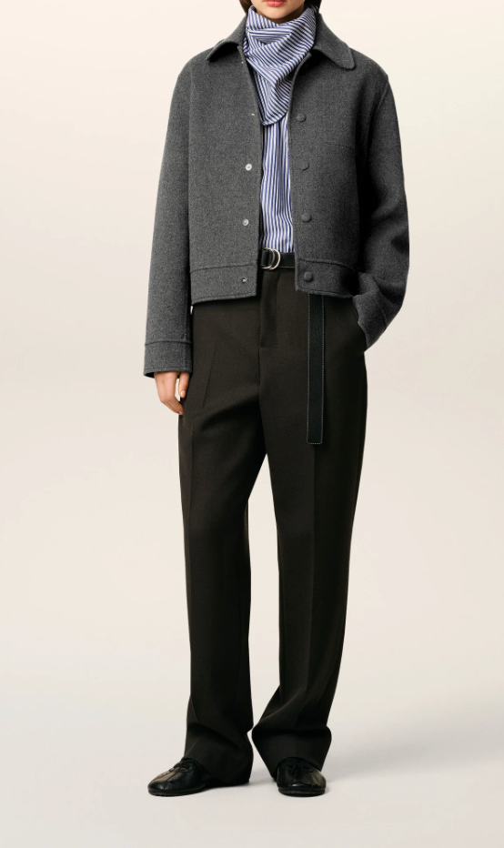 GREY WOOL BOXY BUTTONED JACKET