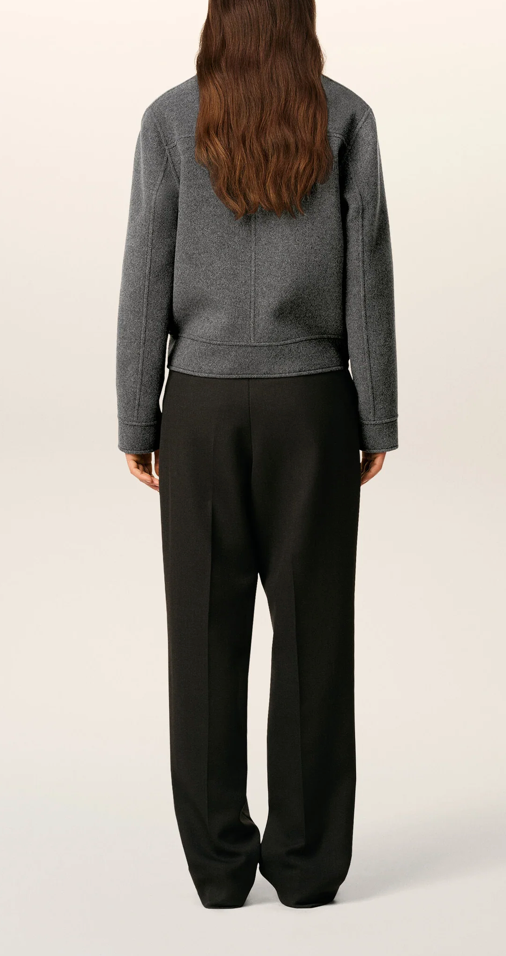 GREY WOOL BOXY BUTTONED JACKET