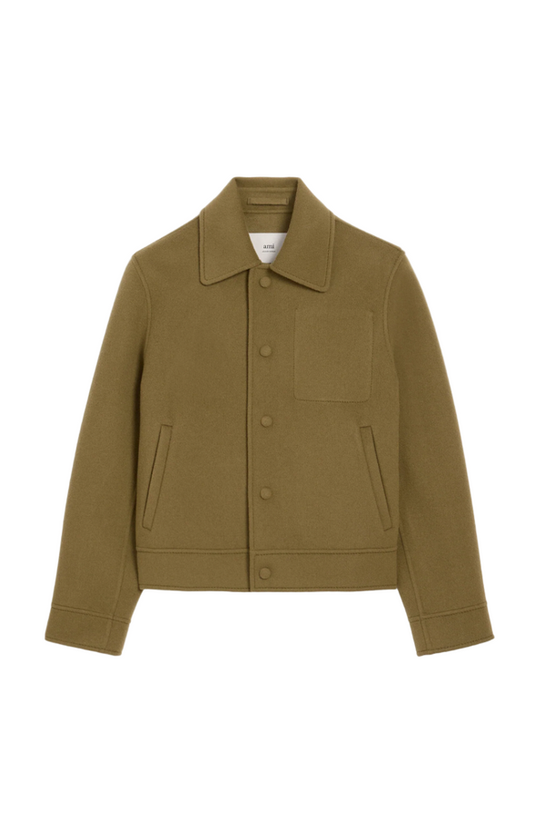 GREEN WOOL BOXY BUTTONED JACKET