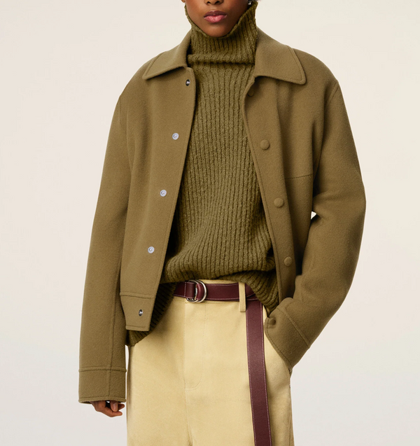 GREEN WOOL BOXY BUTTONED JACKET