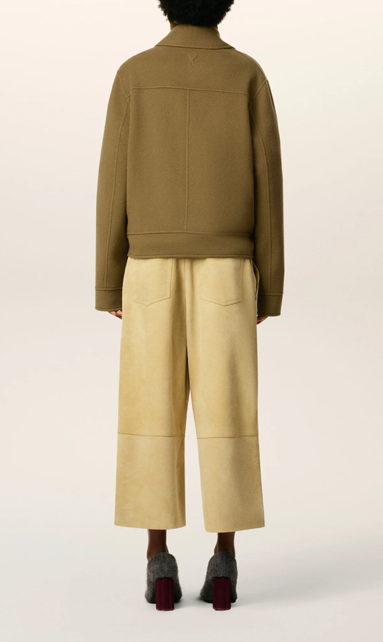 GREEN WOOL BOXY BUTTONED JACKET