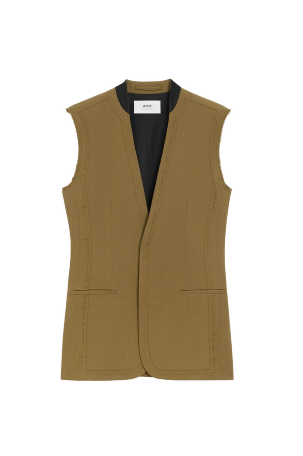 GREEN WOOL SLEEVELESS JACKET
