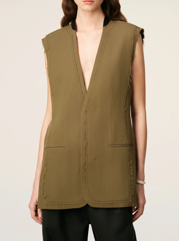 GREEN WOOL SLEEVELESS JACKET