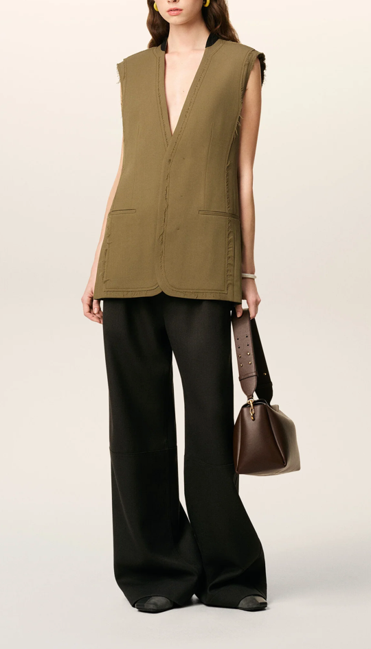 GREEN WOOL SLEEVELESS JACKET