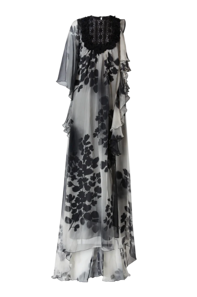 Silk Long Dress with Lace