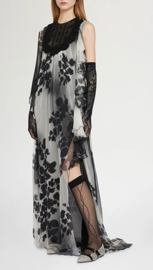Silk Long Dress with Lace
