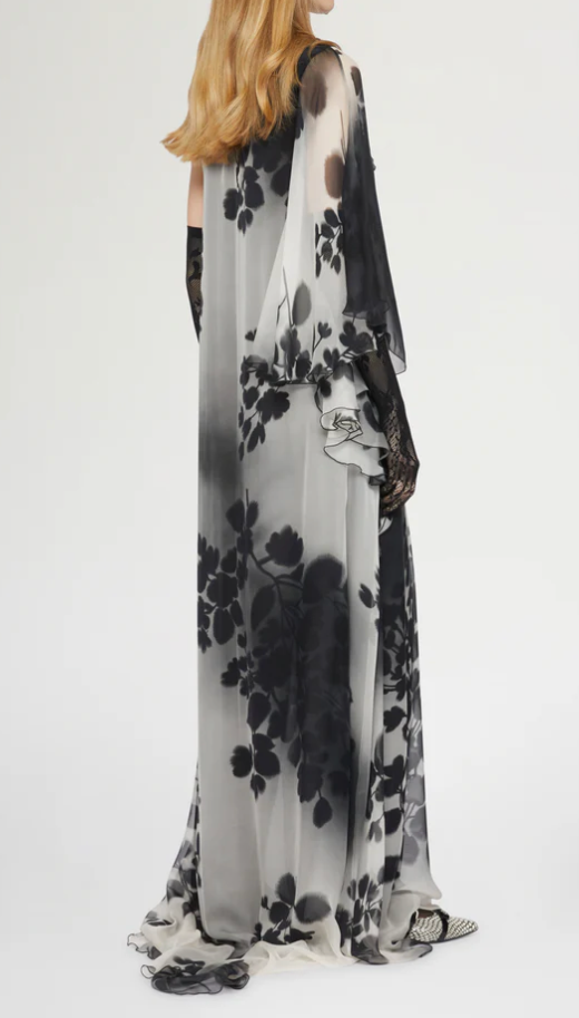 Silk Long Dress with Lace