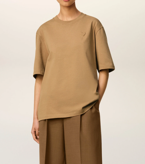 BROWN COTTON AMI DE COEUR COSY FIT T-SHIRT