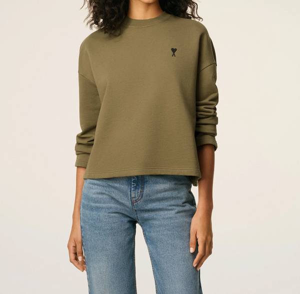 GREEN COTTON CONTRASTED AMI DE COEUR SWEATSHIRT