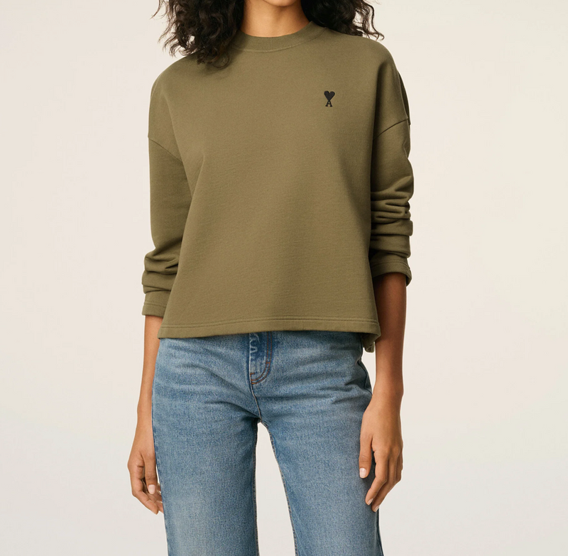 GREEN COTTON CONTRASTED AMI DE COEUR SWEATSHIRT